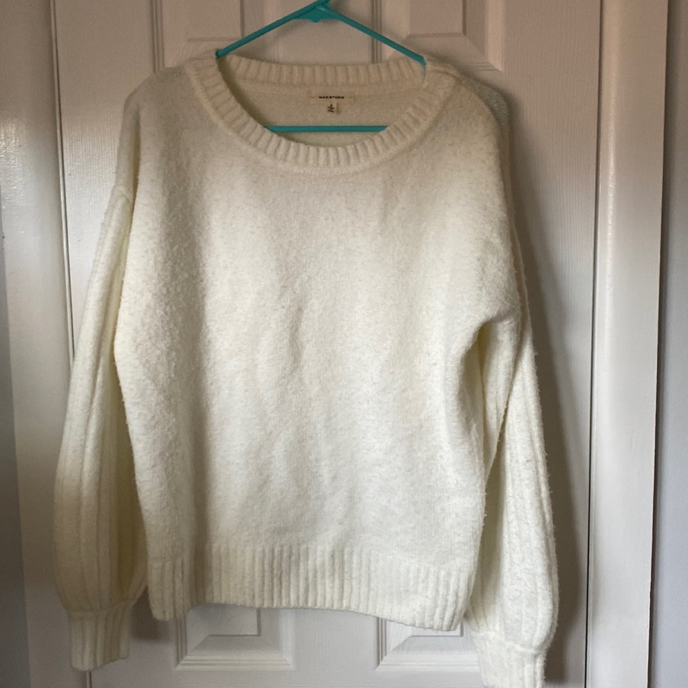 Max studio fuzzy white sweater